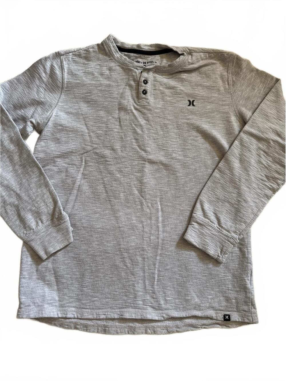 Hurley Men's Long Sleeve Henley Shirt Medium Gray Cotton Blend